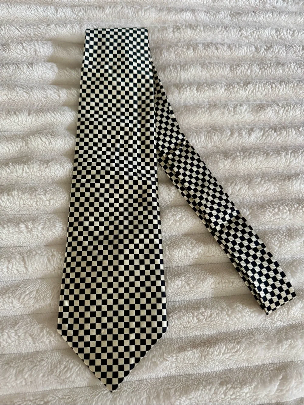 B. Brook Ltd. Haberdashers Vintage Checkered Tie Cream Black Chess Board